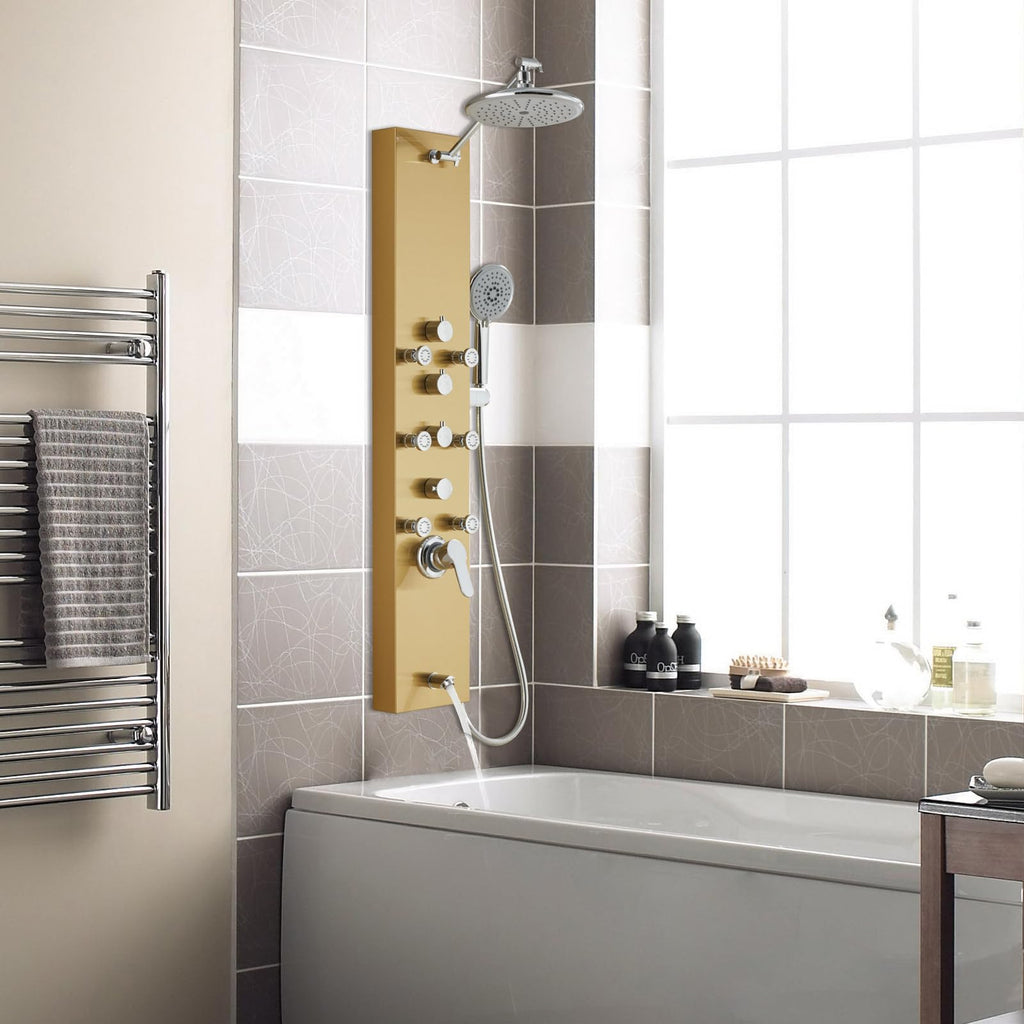 Gold Shower Panel Tower System, 4 Shower Modes Simultaneous Function