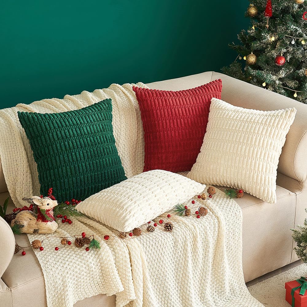 Pack of 2 Corduroy Decorative Euro Sham Throw Pillow Covers 26x26 Inch Soft Boho Striped Pillow Covers Modern
