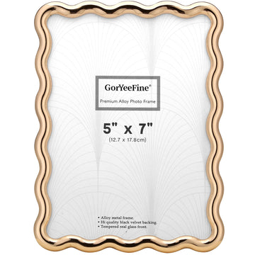 5x7'' Hi-End Zinc Alloy Gold Picture Frame with Wave Design - Modern Glamour 7x5'' Gold Picture Frames for Desktop
