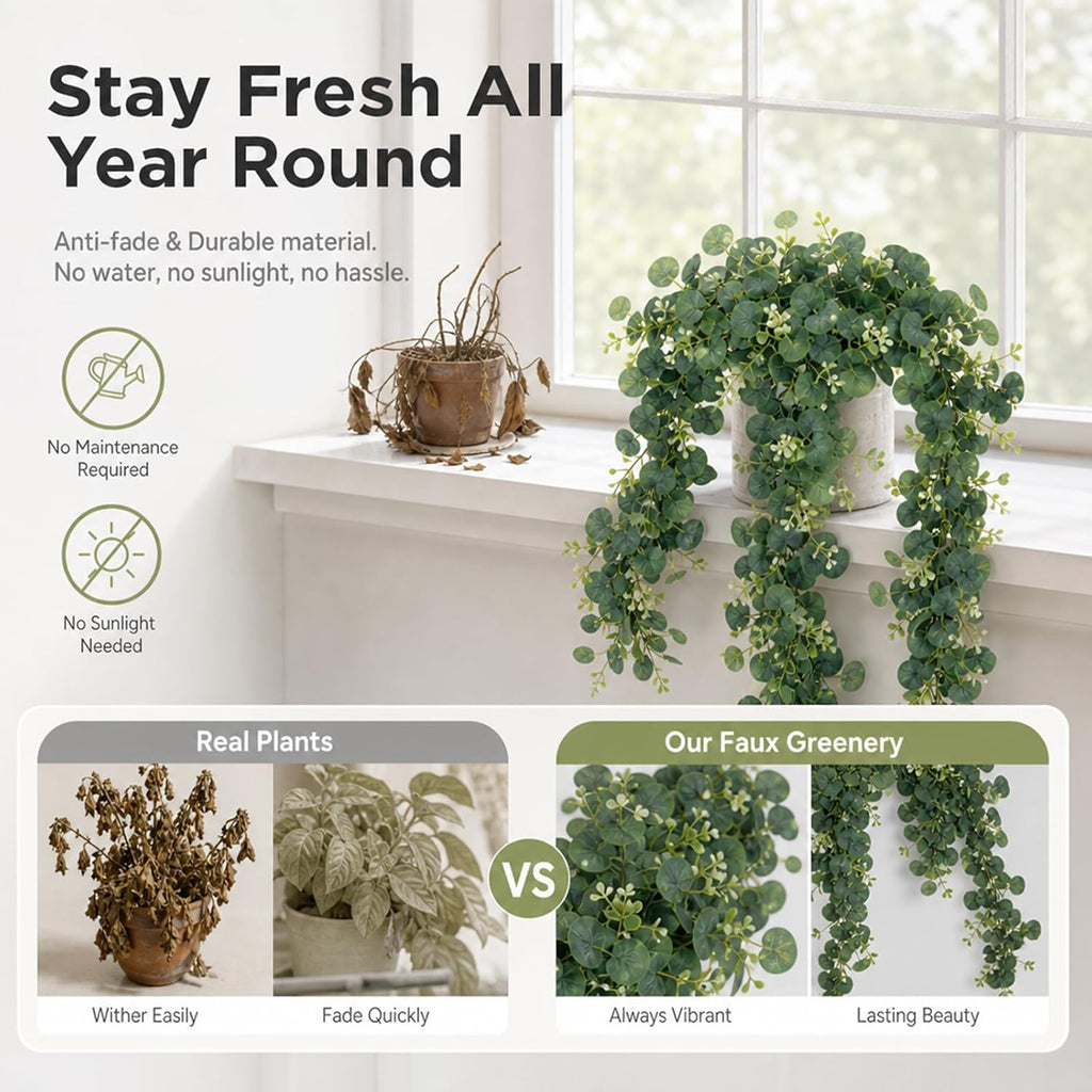 6Ft Artificial Eucalyptus Garland, Faux Eucalyptus Plants Greenery Leaves Fake Vines for Table Home Wedding - Set of 4