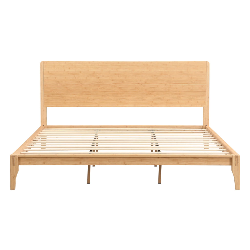 King Size Bamboo Platform Bed Frame with Tall Headboard, Natural