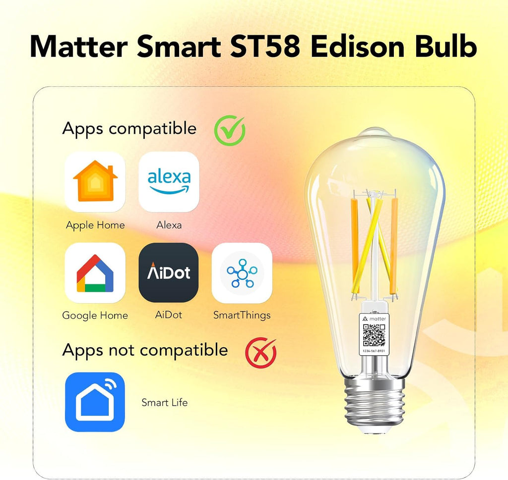 Matter Smart Edison Bulbs, Works with Alexa/Apple Home/Google