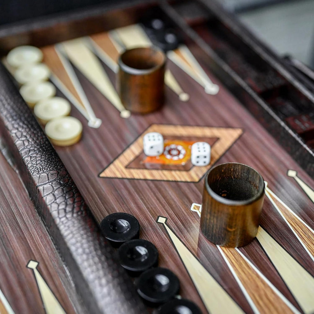 Personalized Leather Backgammon Set - Handmade Wooden Board Game with Carrying Case - Custom, Birthday Gift - Set of 37