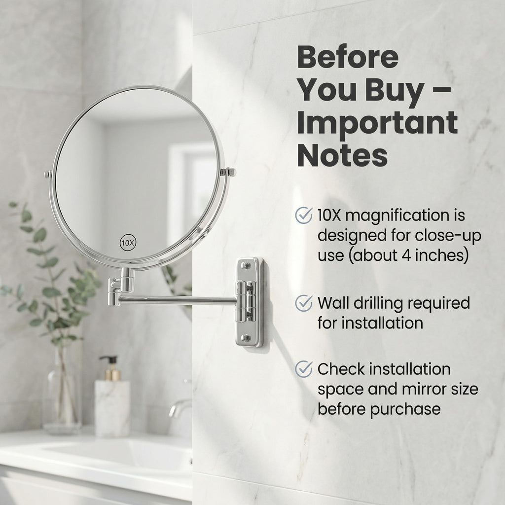 8 inch Wall Mounted Makeup Mirror, 1X/10X Magnifying Double-Sided Wall Mount Shaving Mirror (Close-Up 10X)