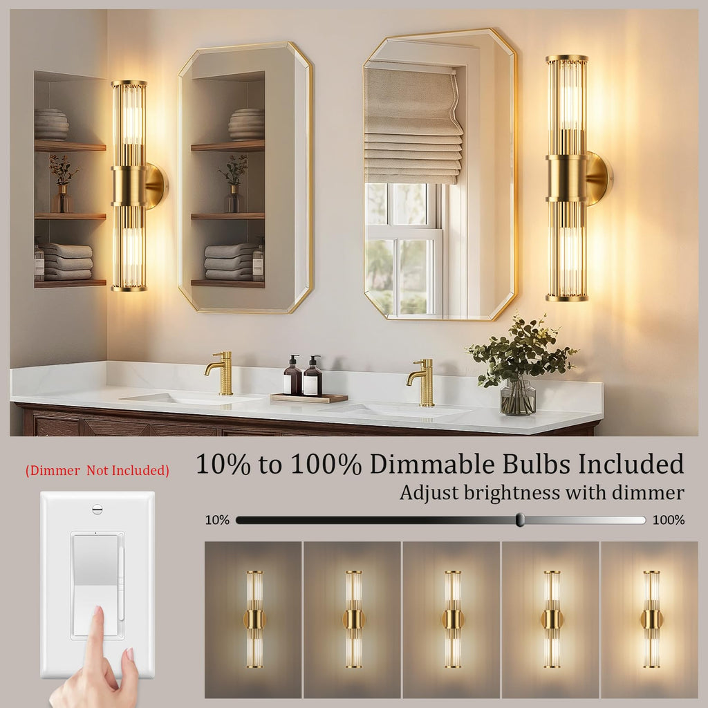 Hardwired Wall Sconce Brushed Brass Modern Gold Bathroom Sconce