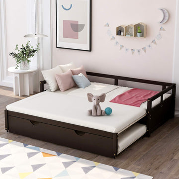 Extending Daybed with Trundle, Twin Size Trundle Daybed Solid Wood, Roll Out Trundle Accommodate Twin Size