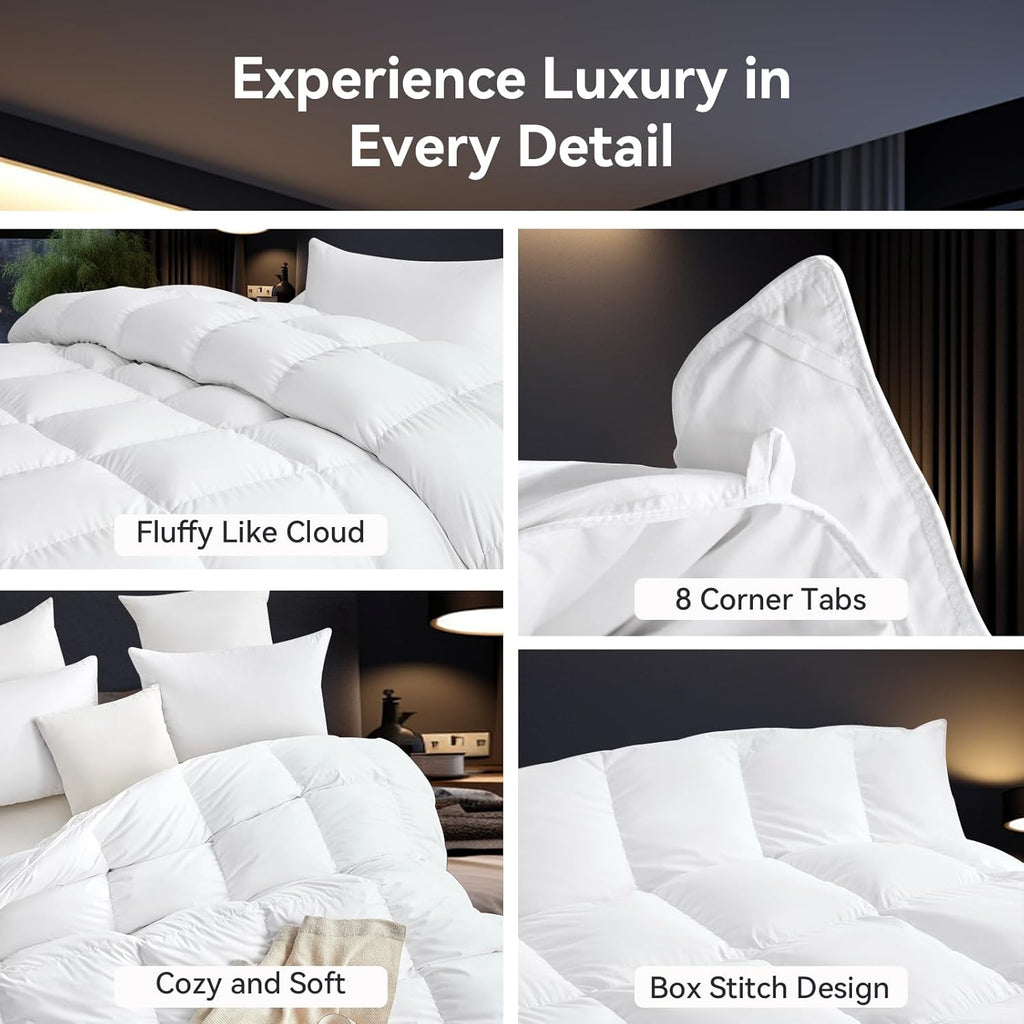 Organic 75% Goose Down Fiber Comforter Queen,850+FP,1200TC,Extra Fluffy,Hotel-Luxury Ultra Soft All 