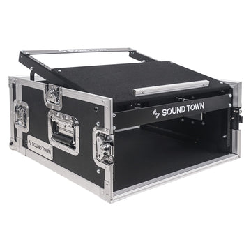 4U PA DJ Pro Audio Rack/Road ATA Case with 11U Slant Mixer Top, 20.2' Rackable Depth, 4 Space Size - Pro Tour Grade