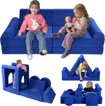 Toddler Couch, Piece Modular Kids Play Couch, Blue
