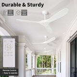 72" White Ceiling Fans Without Lights, 72 Inch Outdoor Ceiling Fans no Lights, 3 Blade Solid Wood Damp Rated Ceiling Fan with Remote Control for Living Room Porch Gazebo Farmhouse/Patios-White Blades A102-B0CMTM6RL5