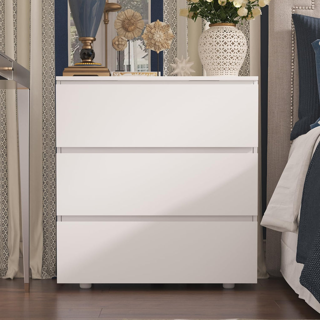 3 Drawer, Modern Chest of Drawers, Wooden Closet Storage Tower, White