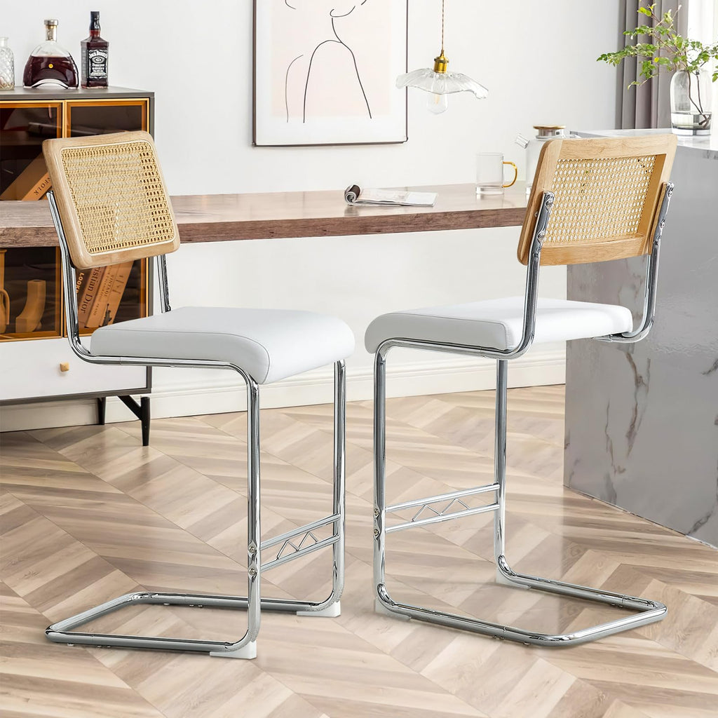 Modern Barstools Set (Rattan White, Set of 2)