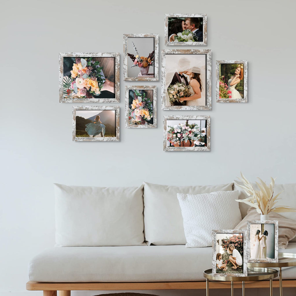 Picture Frame Set 10-Pack, Gallery Wall Frame Collage with 8x10 5x7 4x6 Frames in Distressed White Finishes