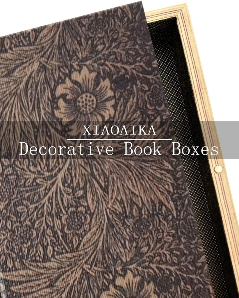 Wooden Book Box Set of 3 - Vintage Floral Designs with Linen Fabric Covers and Magnetic Closure, William Morris Style