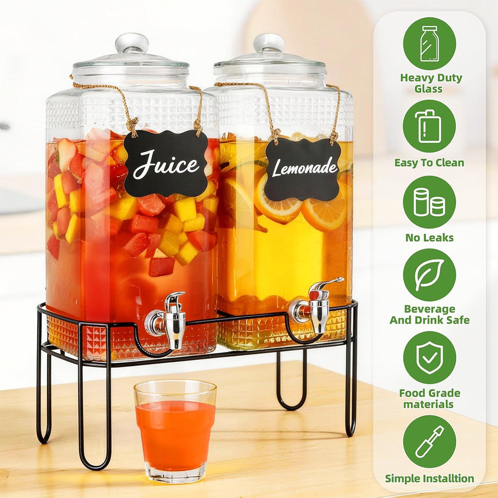 Gallon For Parties,Lemonade Beverage Dispenser With Stand And Spigot For BBQ, Picnic, Party,Laundry Detergent - Set of 2