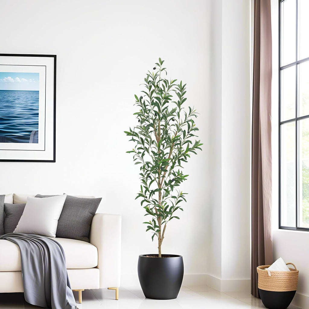 6FT Artificial Olive Tree, Realistic Faux Tree with Leaves and Fruits Home & Office Decor