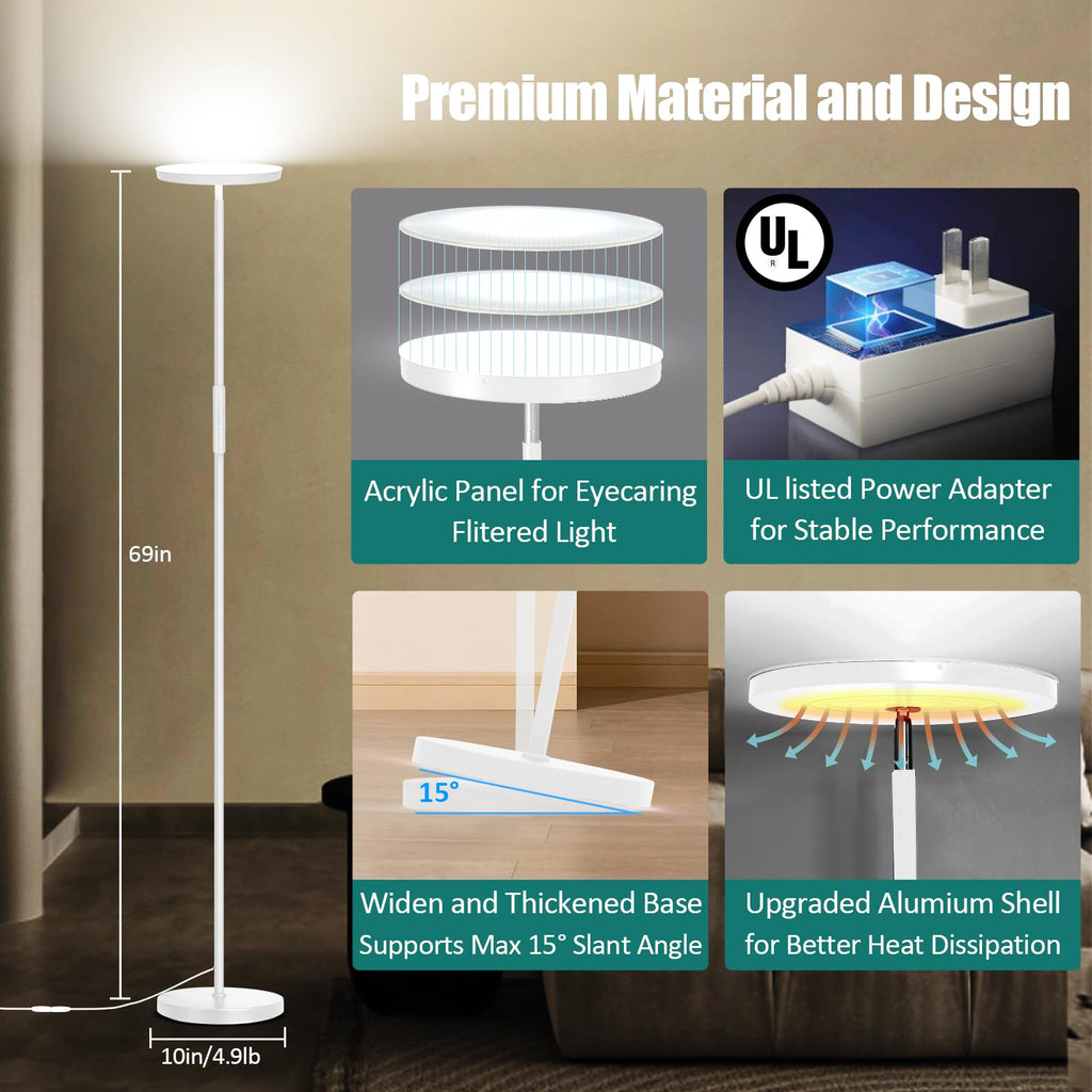 Floor Lamp, Upgraded 40W Super Bright Torchiere LED Floor Lamps, Stepless Dimmable Color Temperature