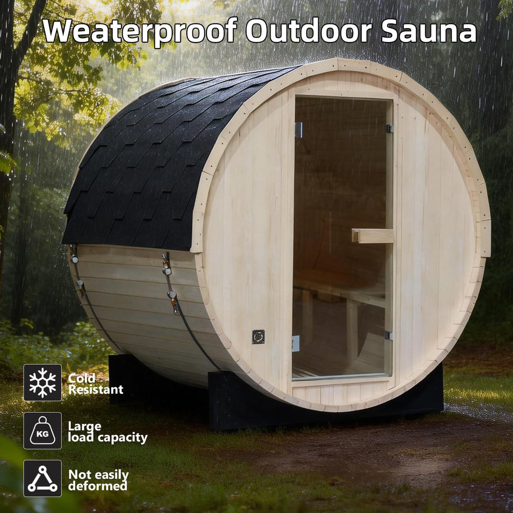 Outdoor Barrel Steam Sauna for 2-4 Person, Canadian Spruce Wooden Saunas Room , Traditional Backyard Sauna Spa with