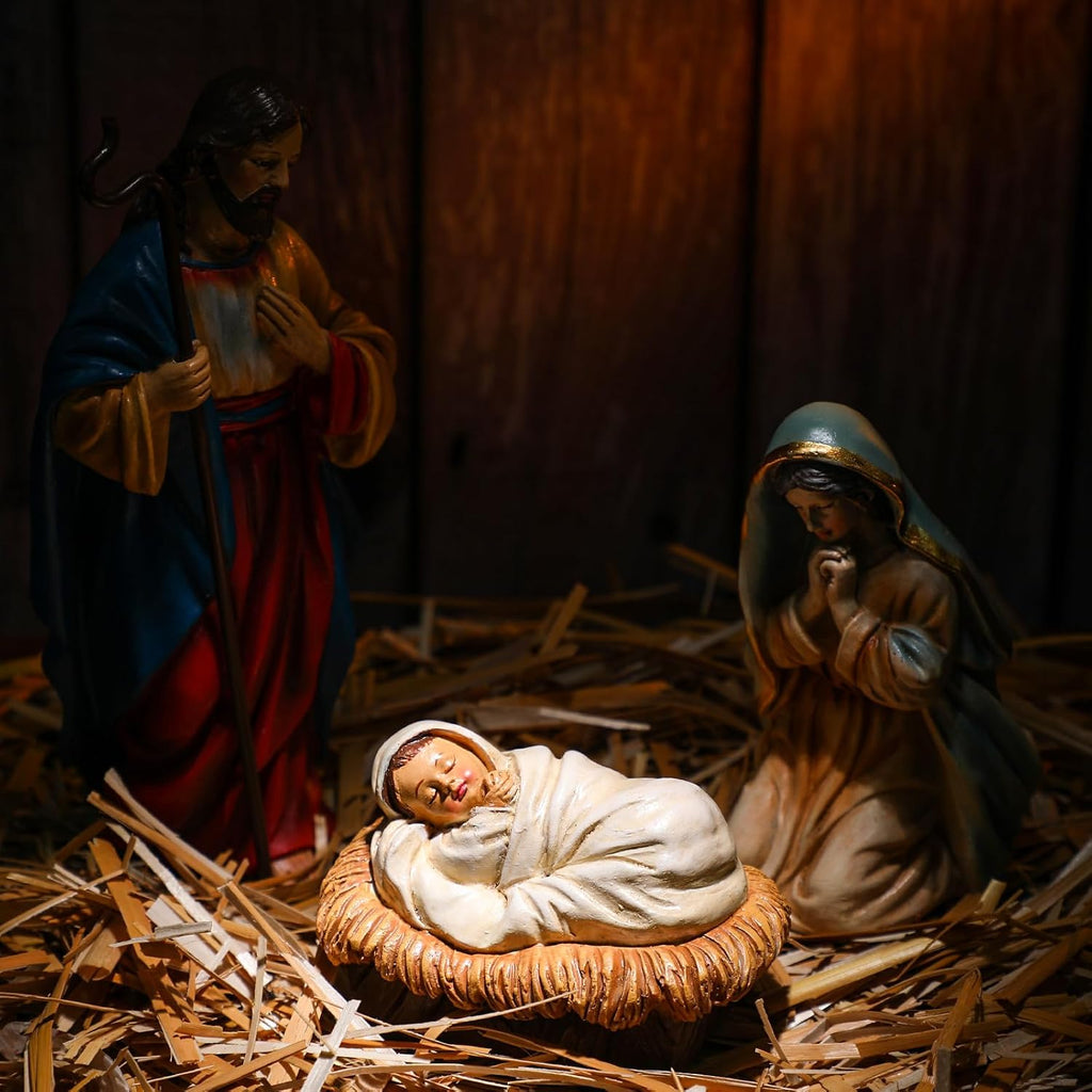 12 Pcs Nativity Sets for Christmas Indoor,7 Inch The Life Christmas Nativity Scene Figures Jesus,Stable,Palm Tree