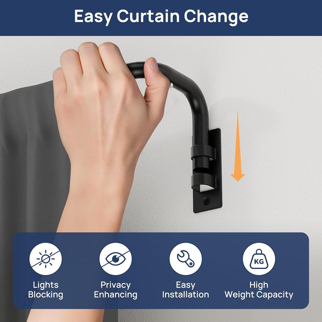 Blackout Curtain rod for windows 48 to 84, Wrap Around Curtain Rods, Adjustable from, Matte Black