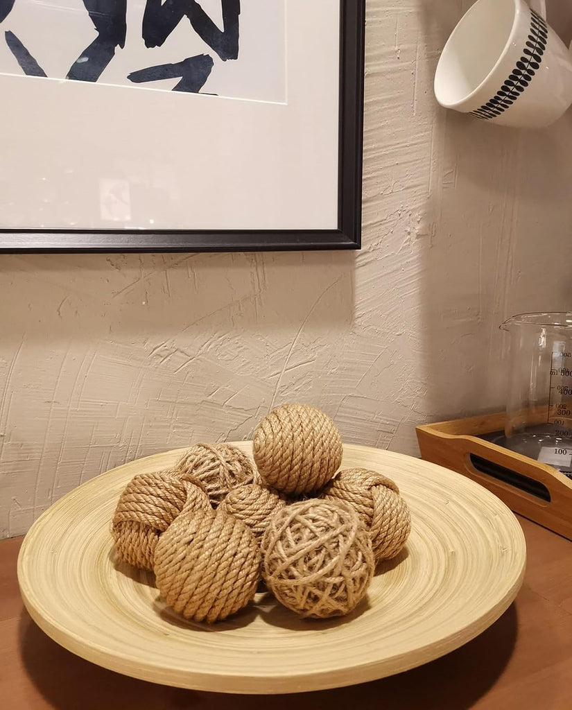 Rustic Jute Orbs, Farmhouse Decorative Balls for Bowls, Vase Fillers, Christmas Centerpiece, Handwoven Home - Set of 8