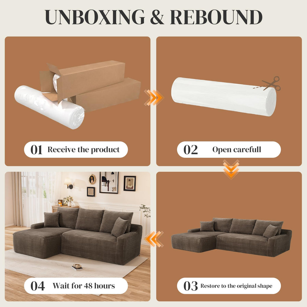 85" L Shaped Cloud Boneless Sectional Couches, Modern Comfy Modular Deep Seat Memory Foam Compressed Corduroy Sofa