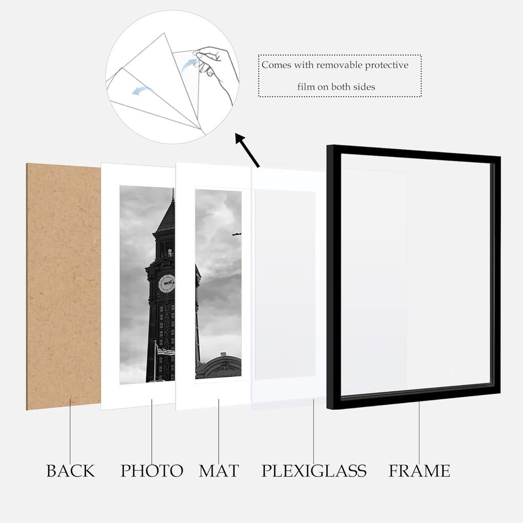 16x20 Picture Frame Set of 3, for Wall Gallery Photo Frames, Black | Display Pictures 11x14 with Mat or 16 x 20