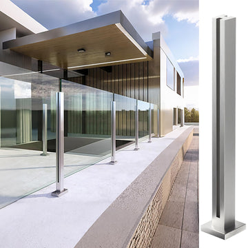 Heavy-Duty Glass Railing Post, 304 Stainless Steel Glass Railing with Spigot Slots & Sturdy Base, Balcony, Stairway