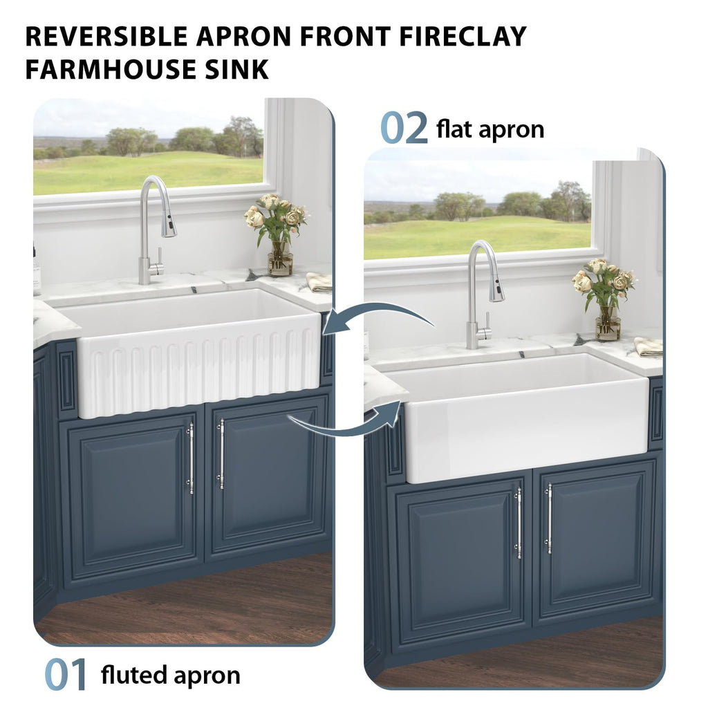 30 Farm Sink White - 30 x 18 Inch Farmhouse Kitchen Sink Flat Apron Front White Ceramic Porcelain Fireclay Single