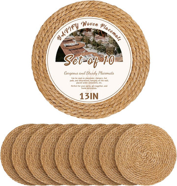 13" Round Woven Placemats Set of 10, Plate Chargers for Dining Table