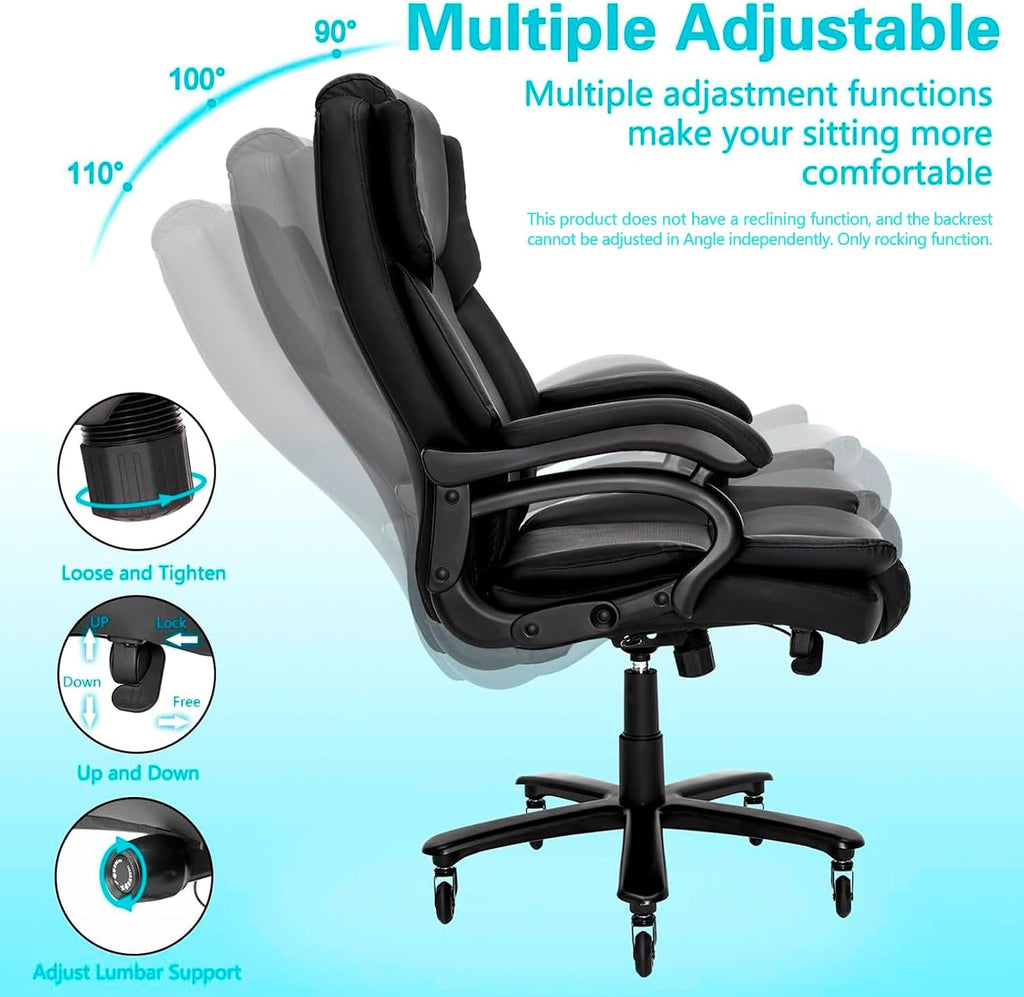 500lbs Big and Tall, Heavy Duty for Heavy People, High Back Executive Desk Chair with Adjustable Lumbar Support,Quiet
