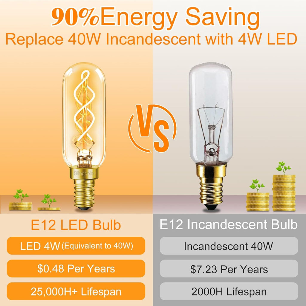 6 Pack Dimmable E12 LED Edison Candelabra Bulbs 40 Watt, Amber Warm 2200K