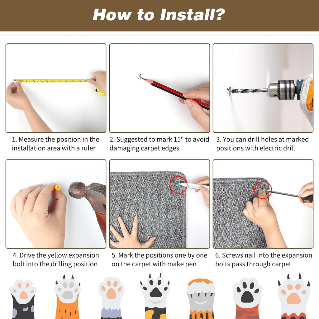 71x15.8" Thickened Cat Wall Climbing Carpet with 16 Fixed Nails