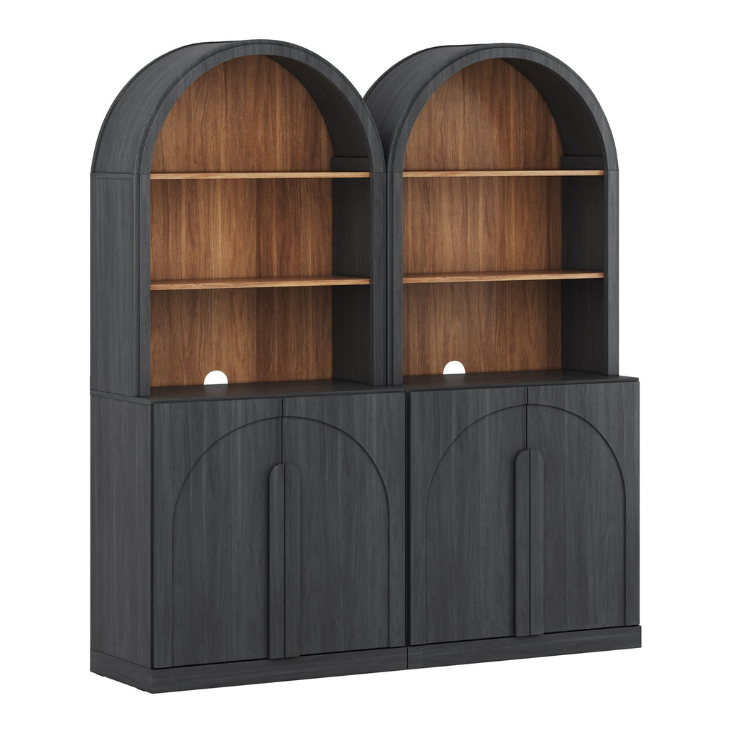 Arched Bookshelf with Storage Set of 2, 71" Tall Wood Curio Display Cabinet with Adjustable Shelf, 5 Tier Modern