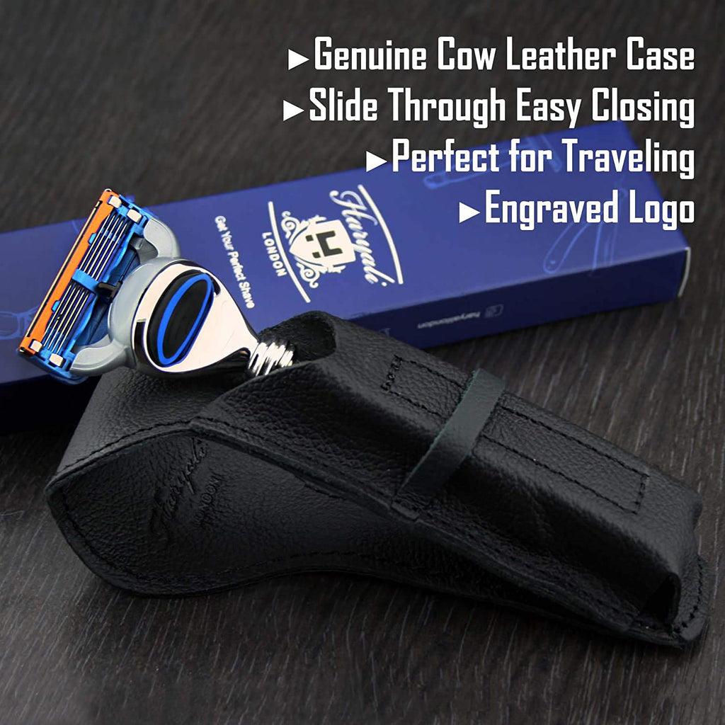 5 Edge Cartridge Razor in Black & Genuine Leather Protective Pouch | Men's Shaving & Grooming Essentials > Perfect