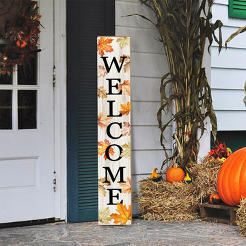 Fall Porch Sign Autumn Maple Leaf Welcome Sign Vertical Standing Sign For Front Porch Decor Farmhouse Wall Hanging