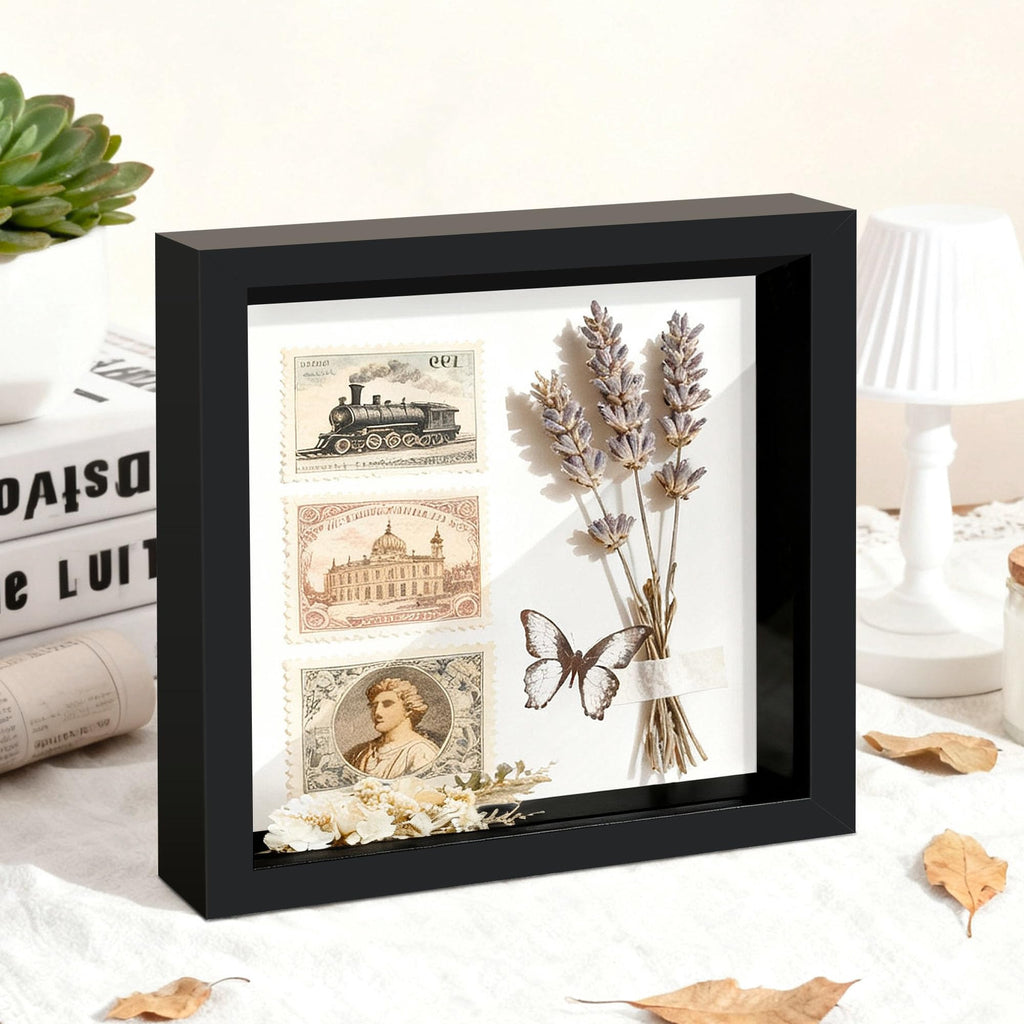 12x12 Black Wooden Shadow Box Frame, Tempered Glass, 2 Pack