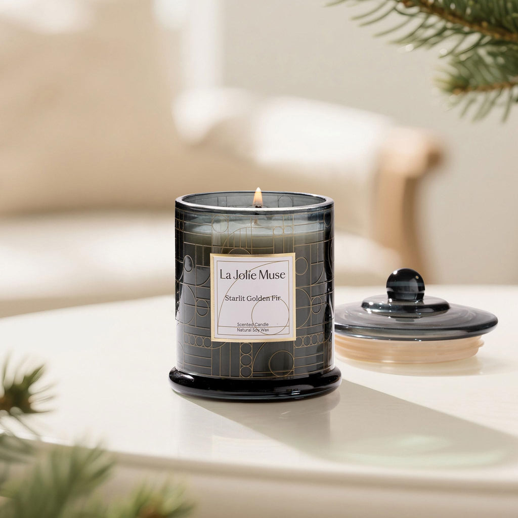 Starlit Golden Fir Scented Candle, Pine, Cedarwood & Fir Balsam, 75-Hour Long Burn, Natural Soy Wax, Decorative Glass
