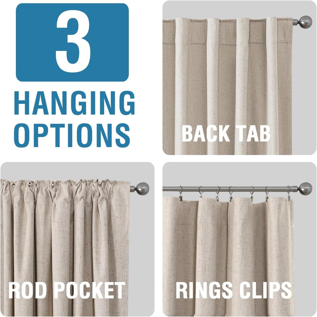 100% Blackout Curtains for Bedroom 84 Inches Long, Back Tab/Rod Pocket Faux Linen Black Out Cute Curtains 2 Panels