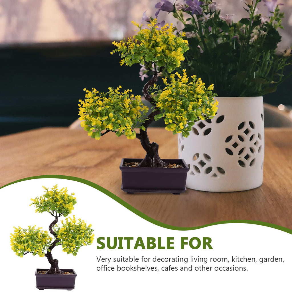 Artificial Bonsai Tree Faux Potted Plant Simulation Desk Decor Low Maintenance Greenery 14.17X12.59X3.93 Inches