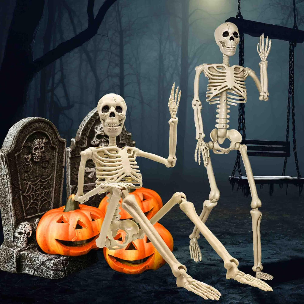36"Halloween Skeleton - 3 ft Life Size Human Skeleton with Full Body Posable Joints Plastic Skeleton - Set of 2