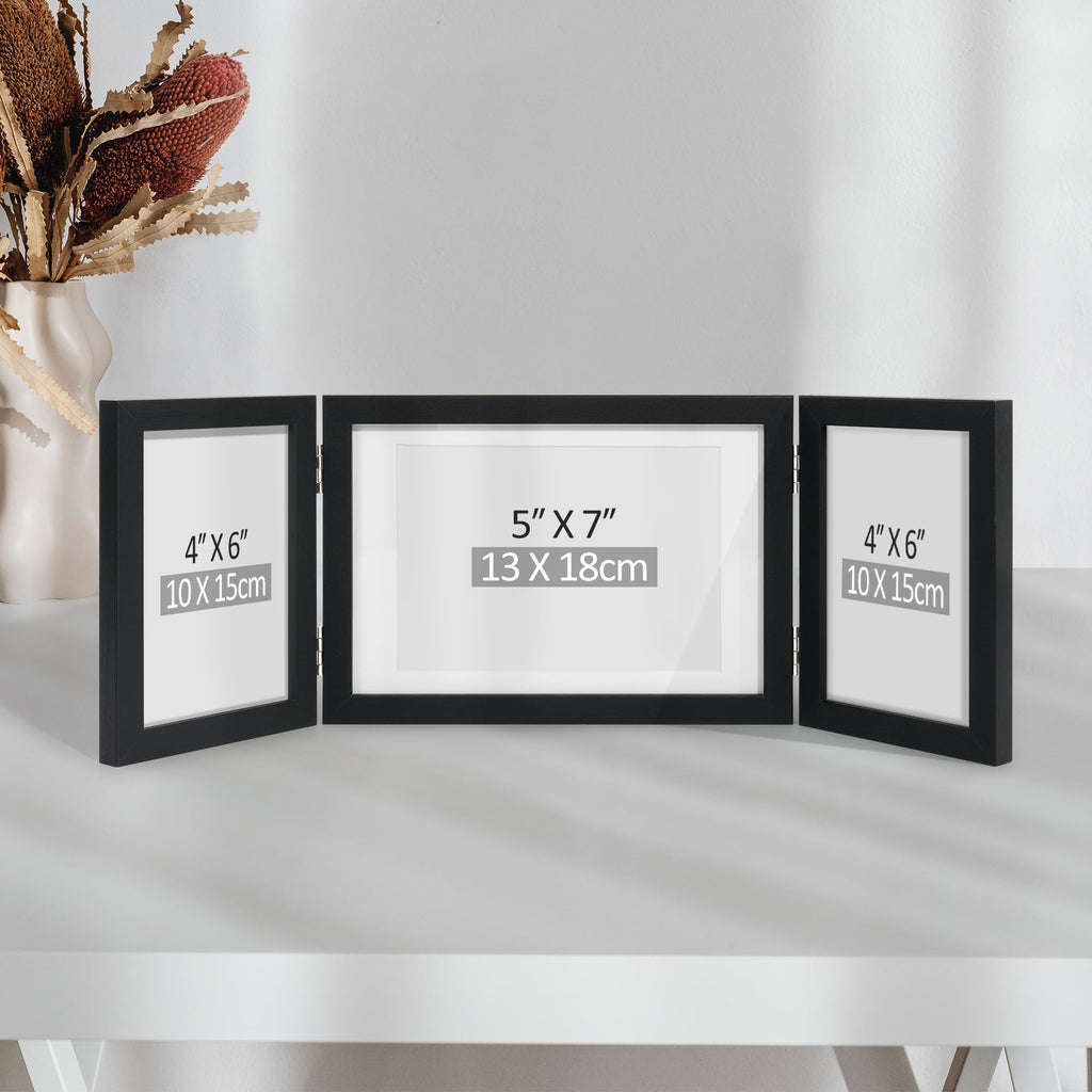 3 Picture Frame 4x6 Black 5x7 Collage Triple Photo Frames for Desk