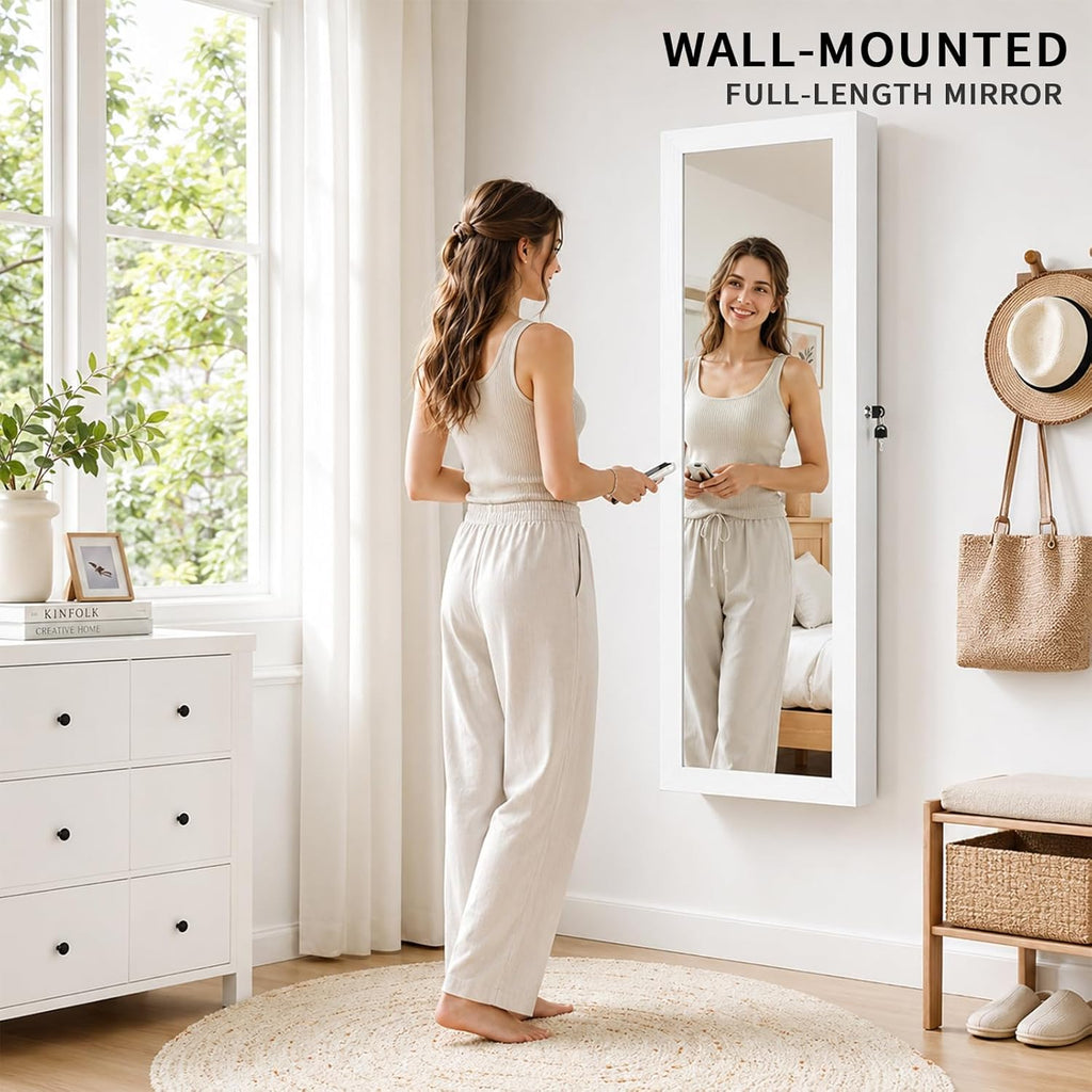 Over the Door Jewelry Organizer, Wall Mounted Jewelry Cabinet, Hanging Mirror with Storage Box, Wall/Door Mounted