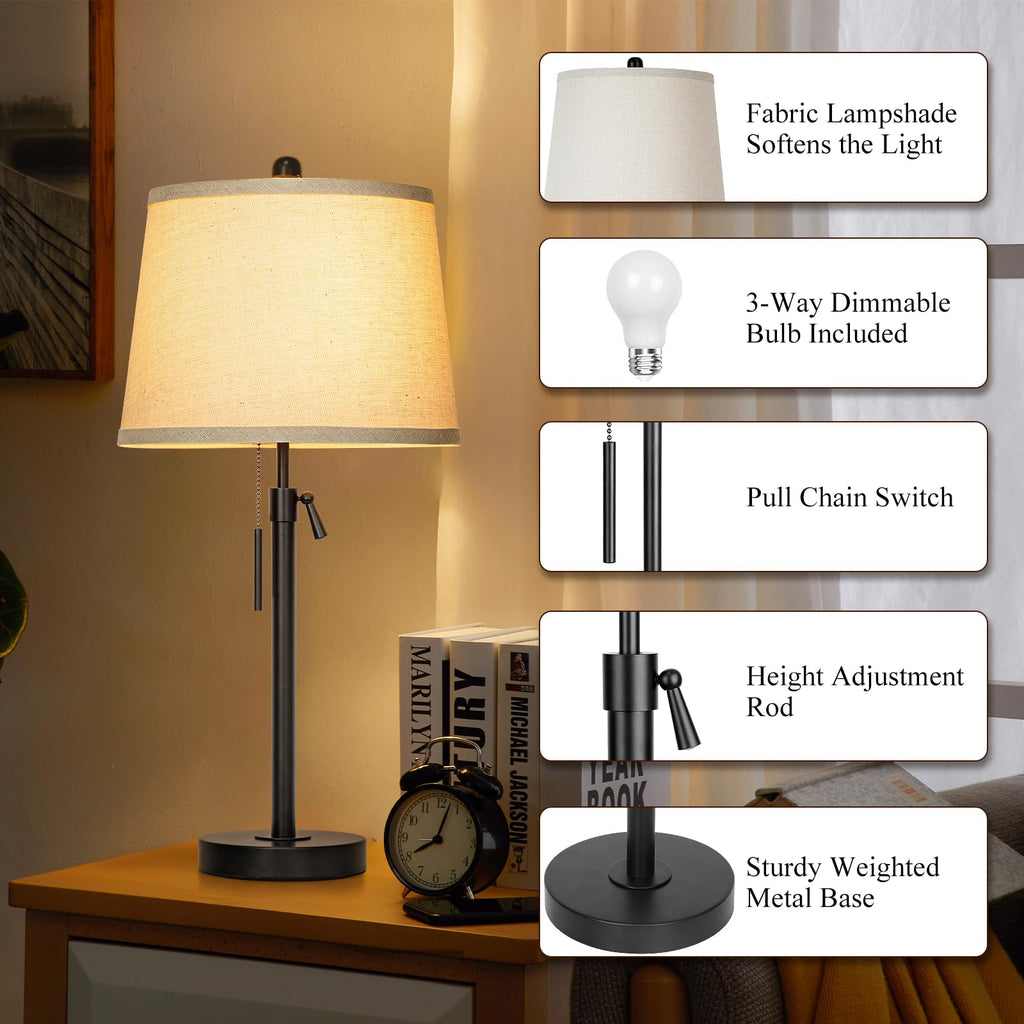 Black Single Table Lamp Bedroom 22 to 30" Adjustable Height