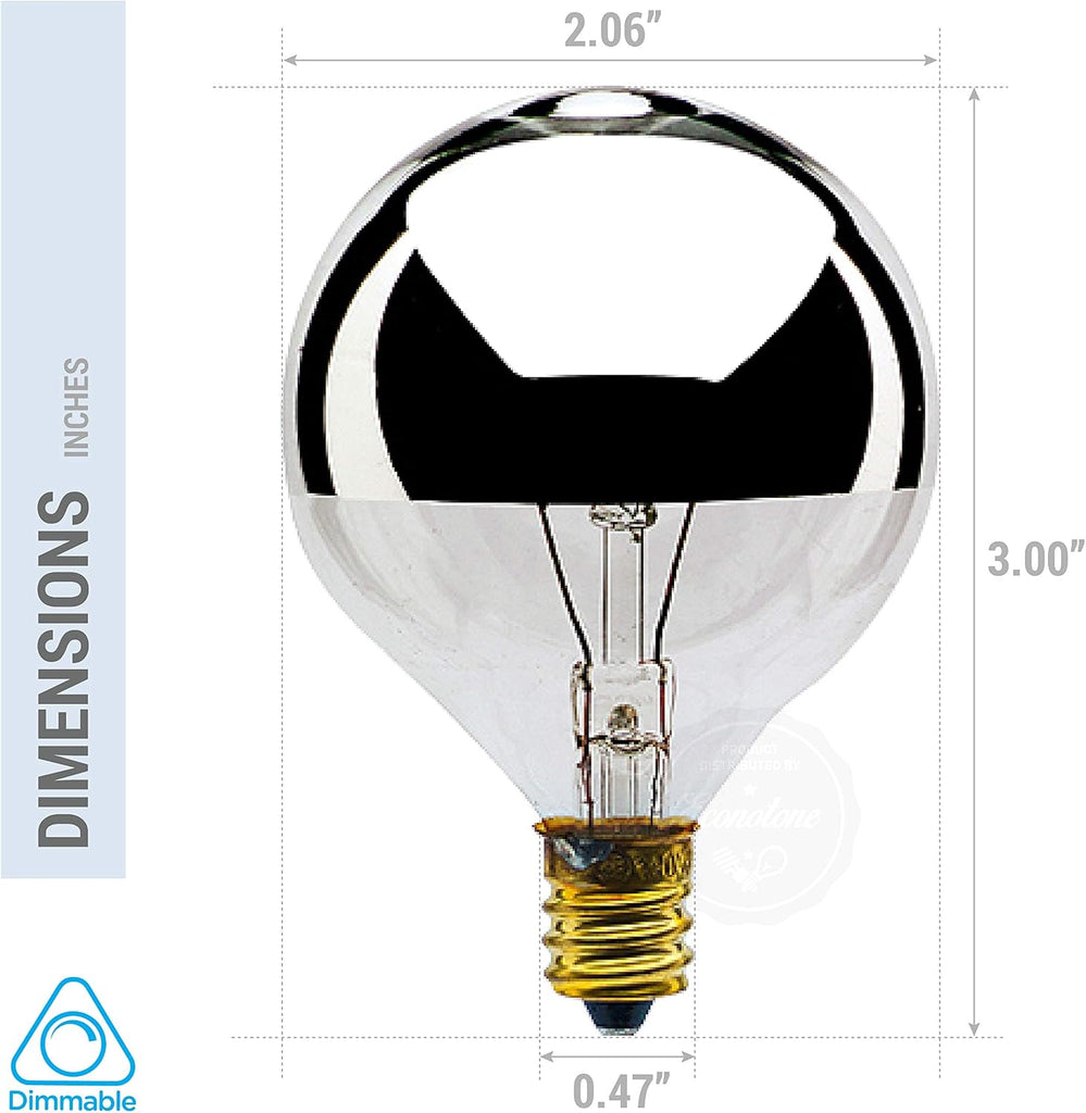 G16.5 Silver Crown Incandescent Globe Light Bulb, 25W, E12 Candelabra