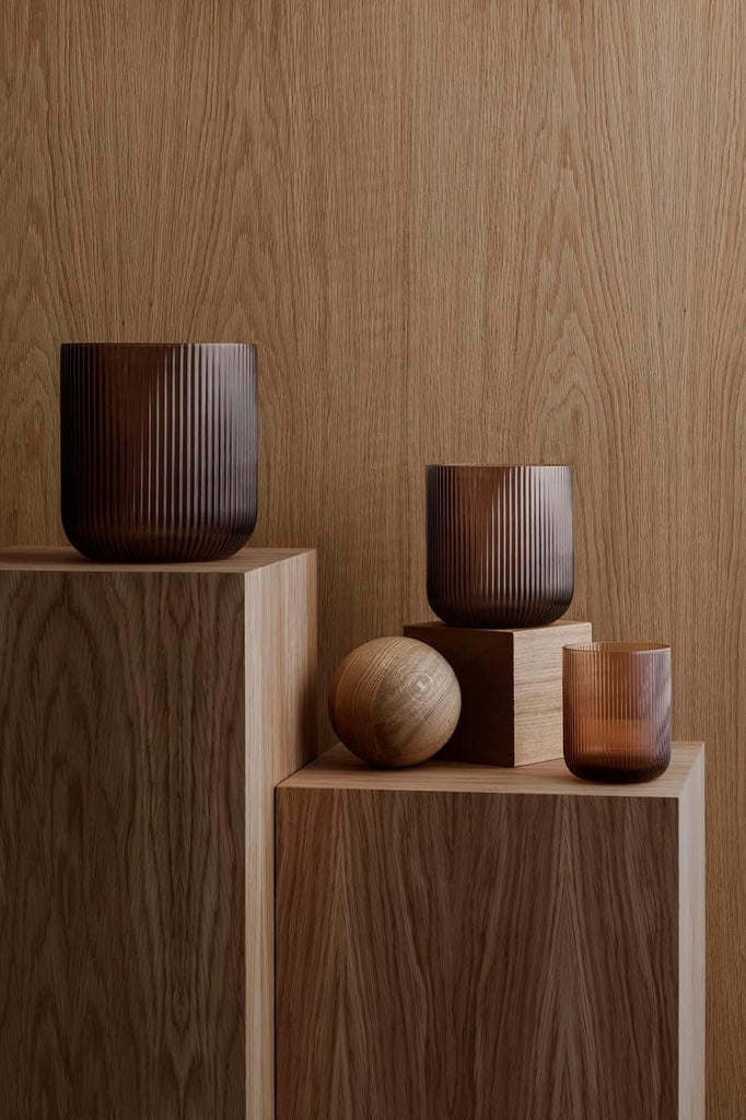 Lantern Size S, Coffee Color, Mouth-blown Glass, Also Suitable as Vase, Decorative-candle-lanterns