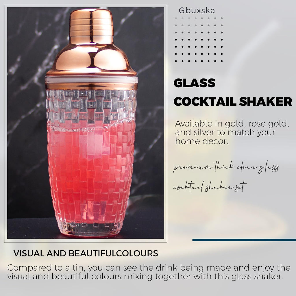 Rose Gold Cocktail Shaker Set with Jigger, Bar Spoon & Muddler - Set of 4