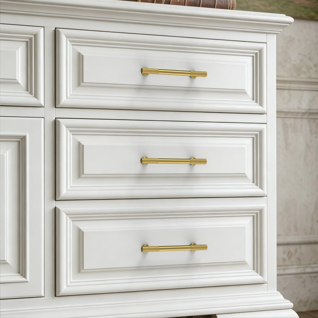 10 Pack Vibrant Brushed Moderne Brass Cabinet Pulls 4 Inch(102mm) Kitchen Cabinet Handles Cabinet Hardware for Drawer