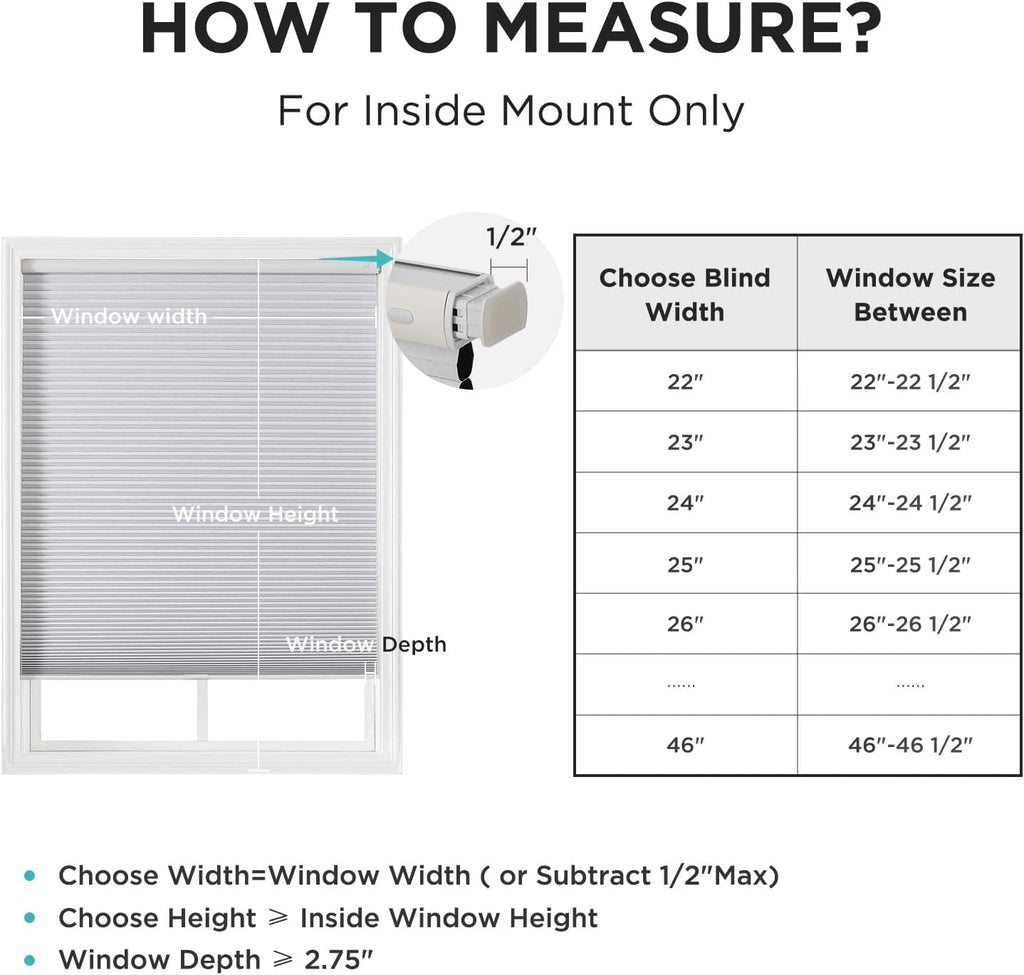 No Tools No Drill Window Blinds for Indoor Windows, Blackout Shades Cellular Shades Cordless, No Drill Blinds for