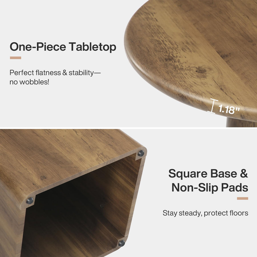 31.5-Inch Round Dining Room Table for 2-4, Farmhouse Small Kitchen Dinner Table with Square Base Living Room, Rustic